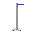 Montour Line Retractable Belt Barrier Stanchion, 2" Pol.Steel Post  9' Dk Blu Belt M530-PS-DBL-90